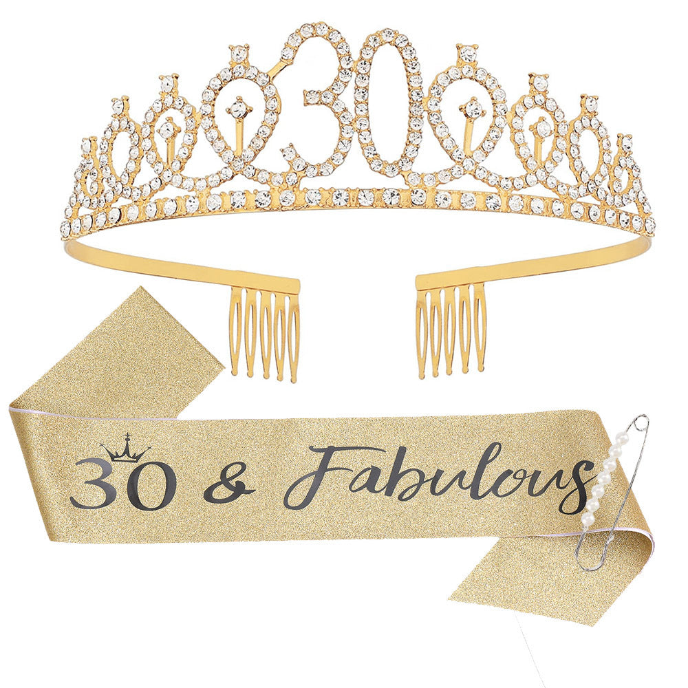 Damen Kristallverzierte Geburtstagskrone mit personalisiertem Sash Brehn