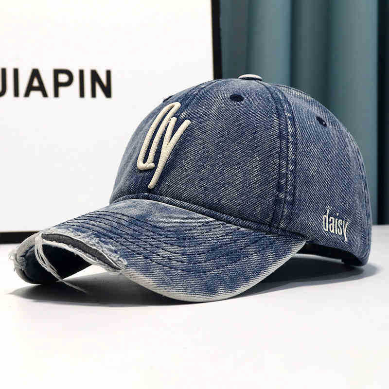 Damen Distressed Denim Bestickte Baseballmütze Brehn