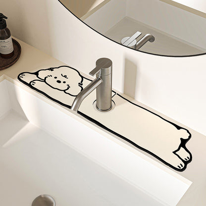 Decorative Silicone Faucet Sink Protector Mat with Dog-Shaped Counter Splash Guard