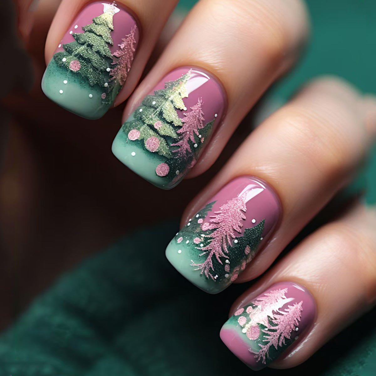 Kunstnägel mit Festlichem Tannenbaum-Design Brehn