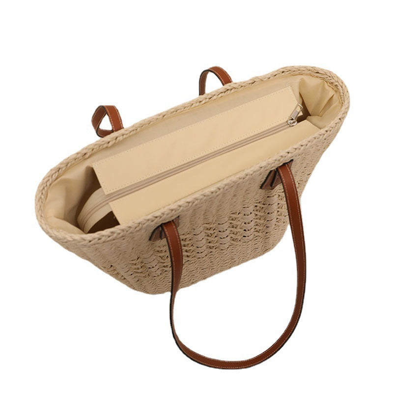 Handgefertigte Rattankorb-Tasche mit Eleganten Lederakzenten Brehn