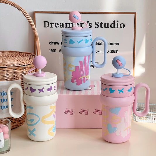 Damen Kinder-Trinkbecher mit integriertem Strohhalm und verspieltem Design Brehn