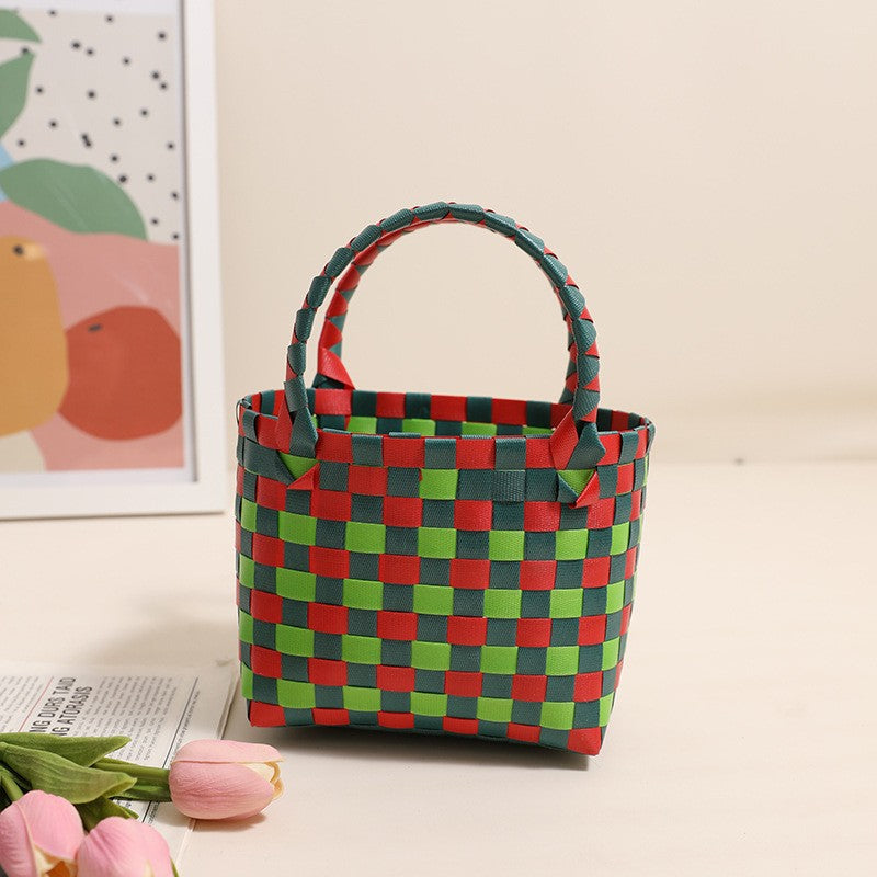 Damen Handtasche aus geflochtenem Kunststoff mit fröhlichem Muster Brehn