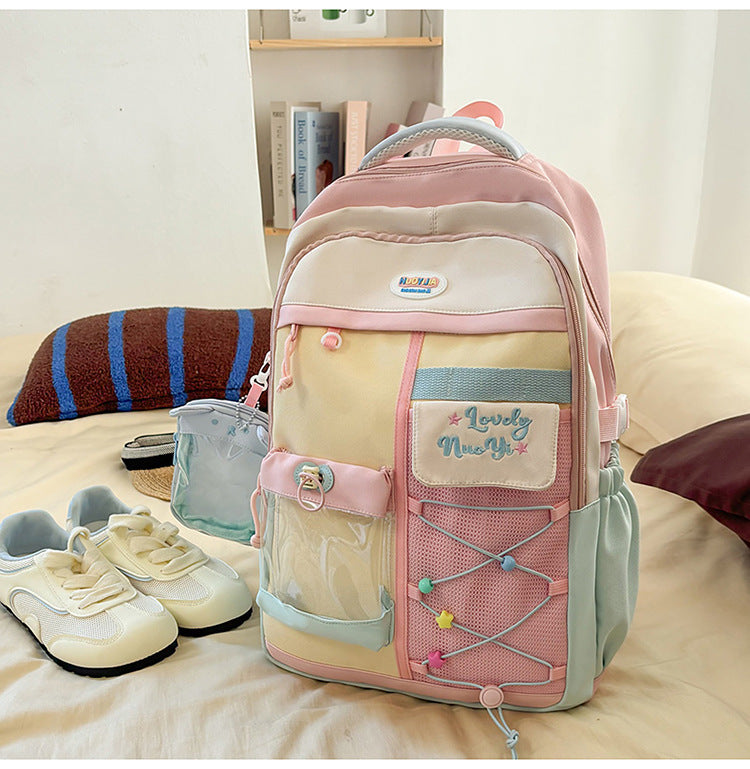 Farbblockierte Mehrfach-Taschen Schulrucksack