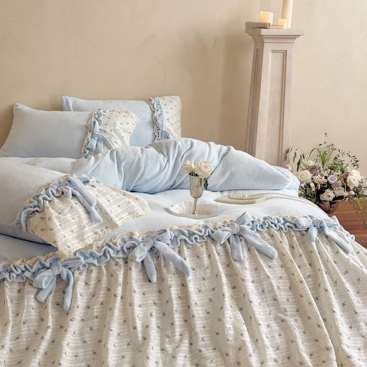 Romantisches Rüschiges Bettwäsche-Set im Vintage-Stil