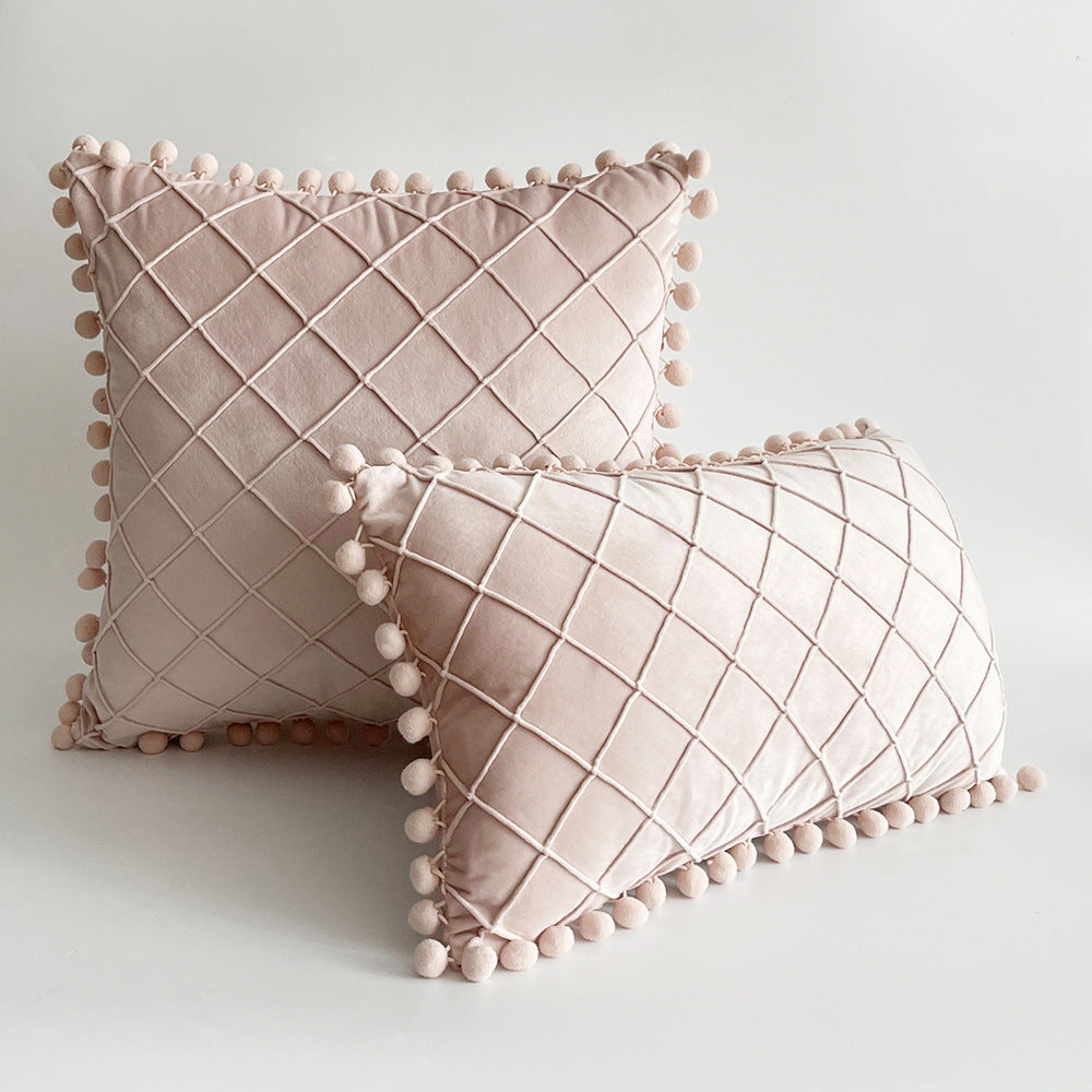 Dekorativer Samt Pom-Pom Gitter-Tufted Wurfkissenbezug