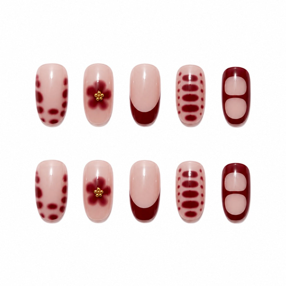 Künstlerisches Press-On Nagelset mit Blumenmustern Brehn