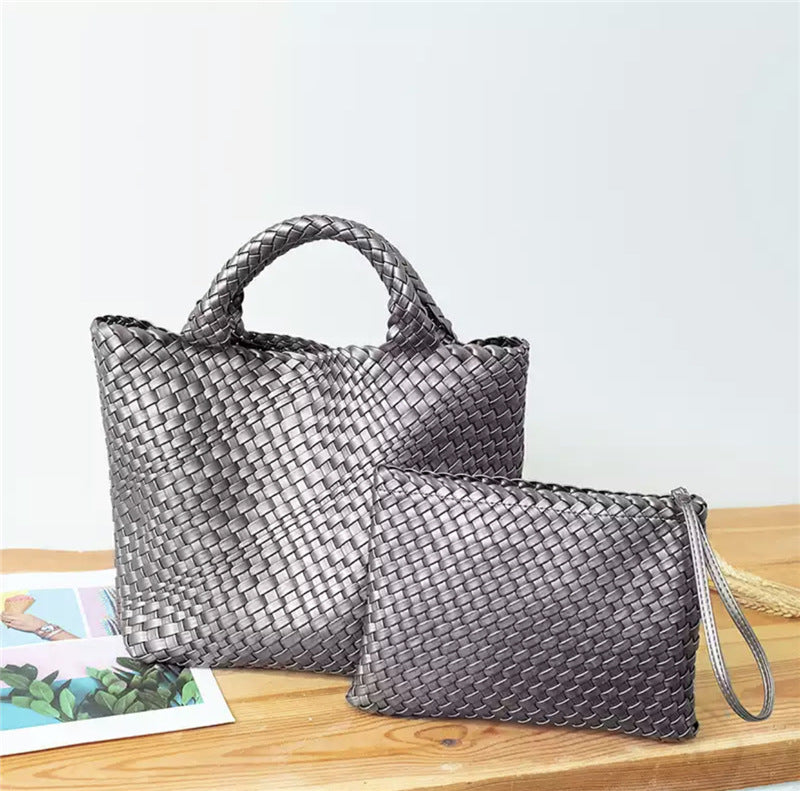 Elegante Geflochtene Handtasche mit Abnehmbarer Clutch Brehn