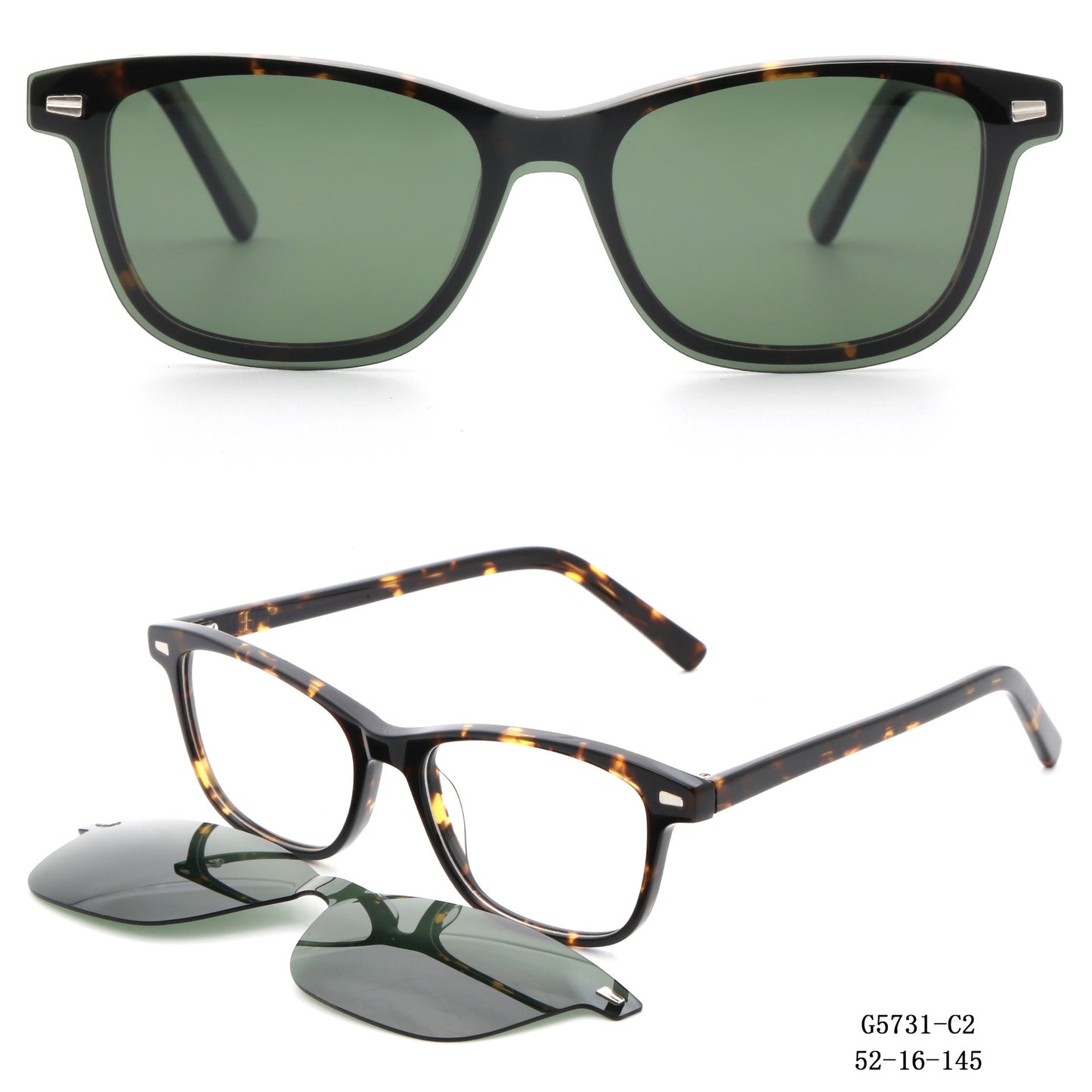 Damen modische Quadratische Sonnenbrille mit abnehmbaren Gläsern Brehn