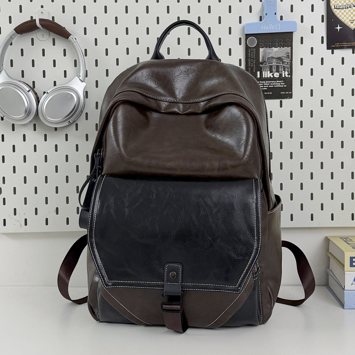 Stylischer Mehrfachfach-Leder-Laptop-Rucksack Brehn