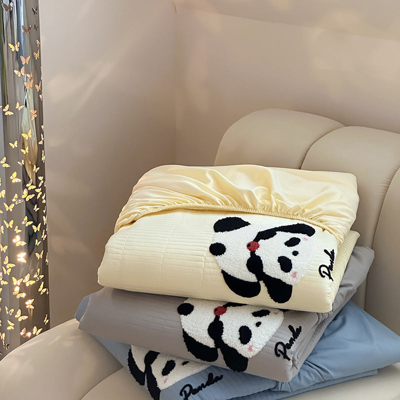 Gestepptes Fitted-Matratze-Topper mit gesticktem Panda-Motiv