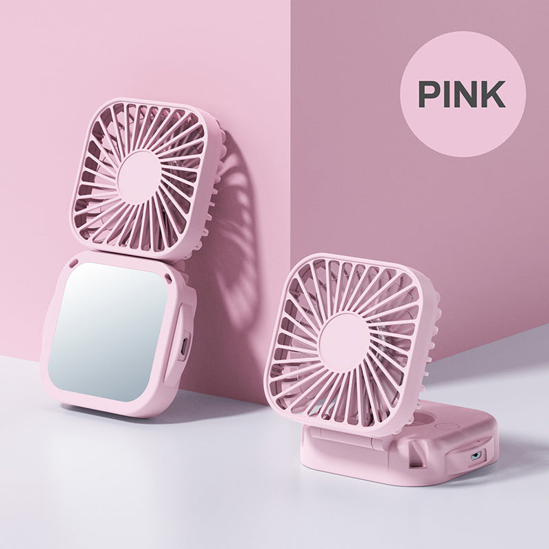 Kühlender tragbarer wiederaufladbarer faltbarer Mini-Ventilator mit Spiegel und verstellbarem Schwenkständer Brehn