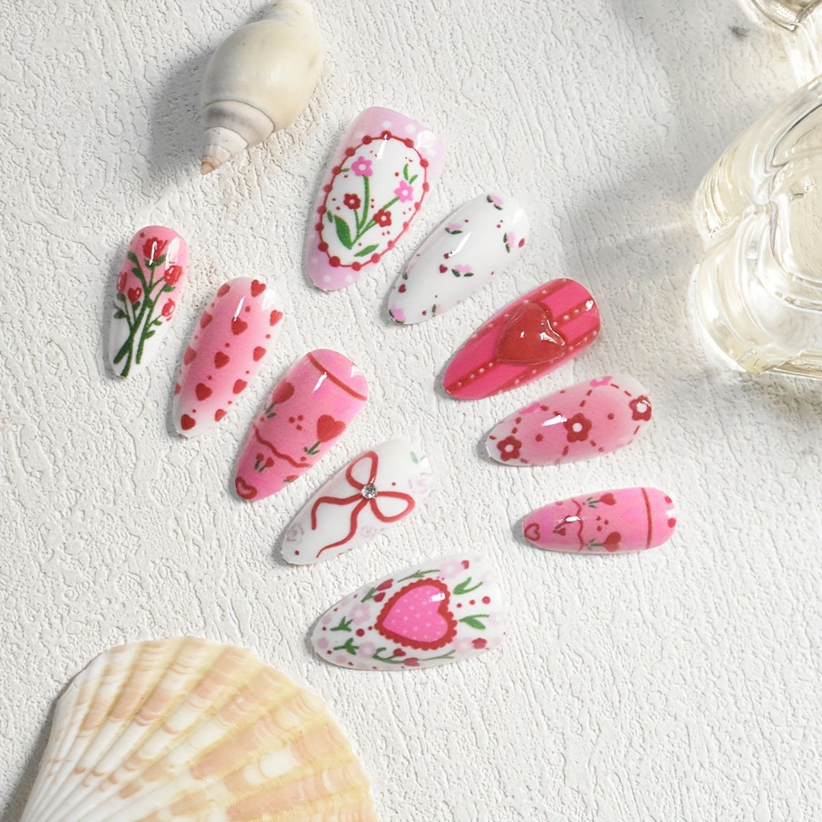 Romantische Blumen temas Press-On Nagelkunst Brehn