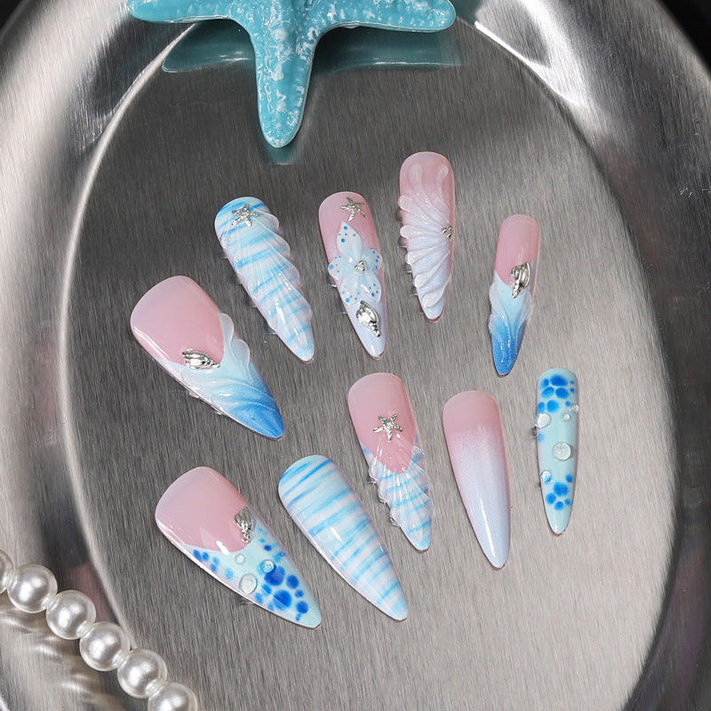 Vom Meer inspiriertes Press-On-Nagelset Brehn