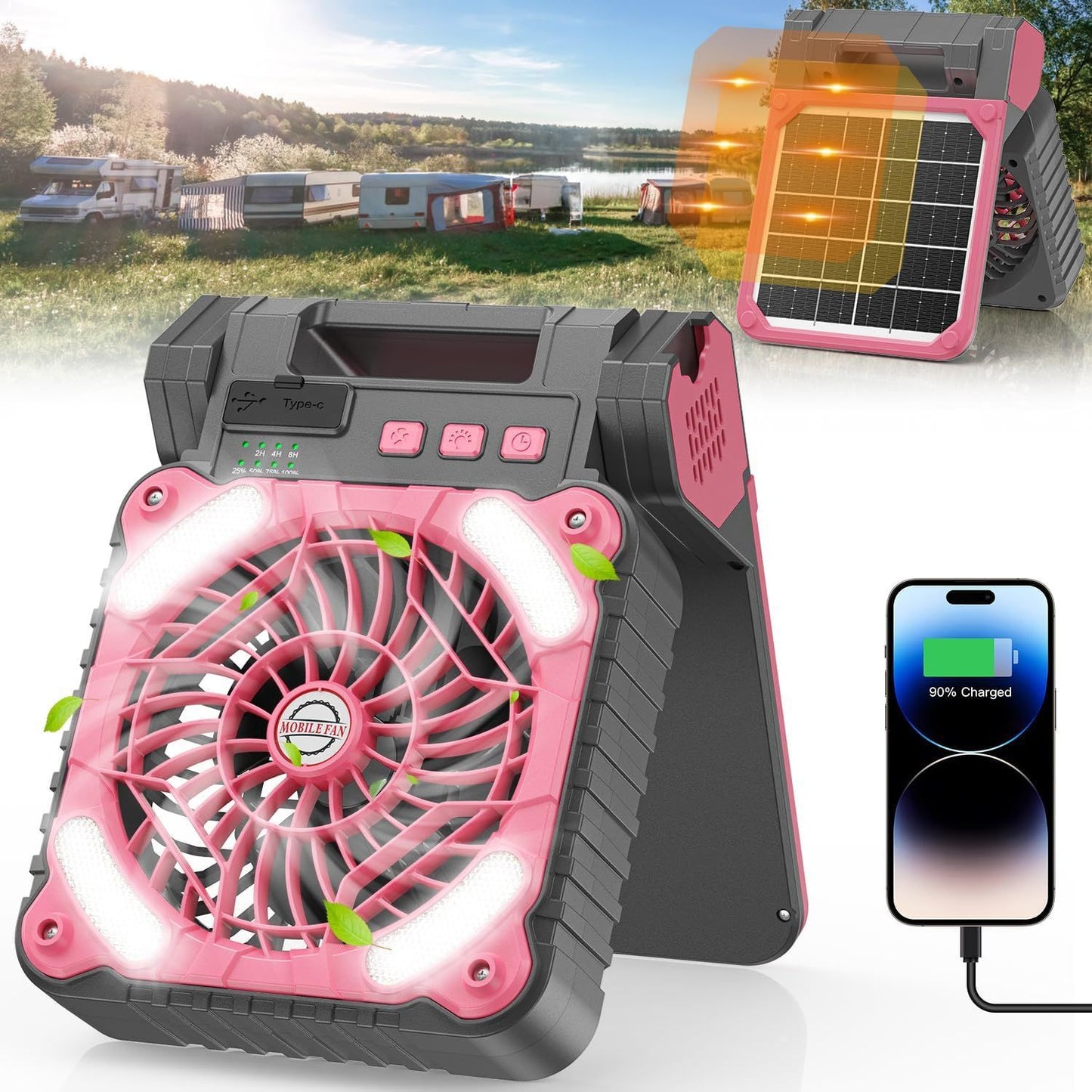 Kühl tragbarer wiederaufladbarer robuster Baustellenventilator mit LED-Flutlicht und USB Typ-C-Ladung Brehn