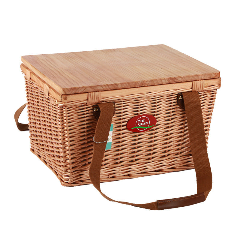 Damen Picknickkorb aus hochwertigem Naturmaterial mit robustem Holzdeckel Brehn