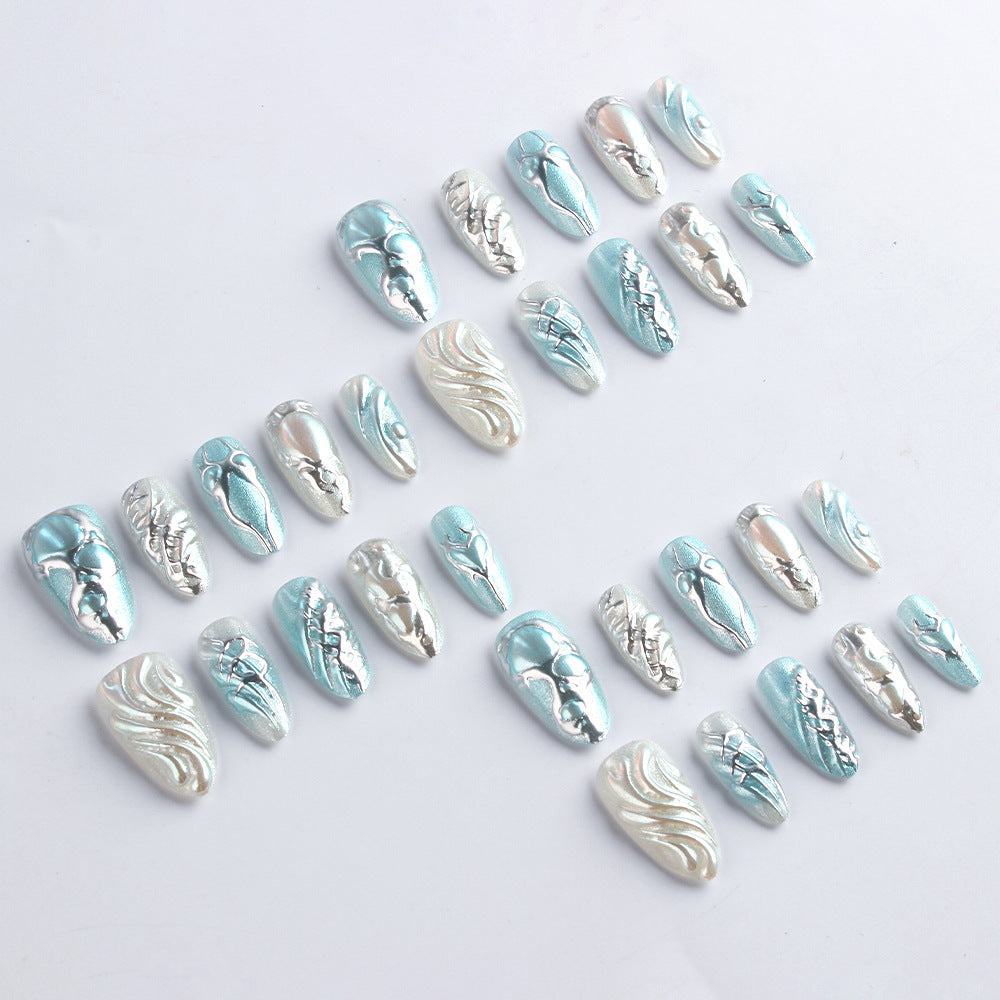 Künstlerisches Metallisches Press-On Nagelset Brehn