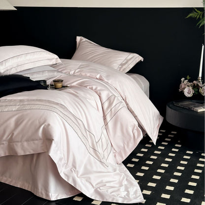 Luxuriös gesticktes Baumwollsatin Bettwäsche Set