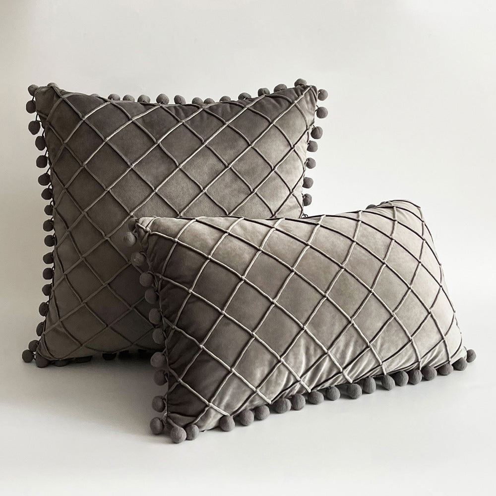Dekorativer Samt Pom-Pom Gitter-Tufted Wurfkissenbezug