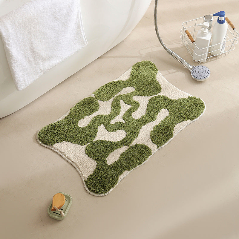 Handgetuftete Badezimmer-Badematte mit rutschfester Unterseite und strukturiertem Quadrat‑Relief Brehn