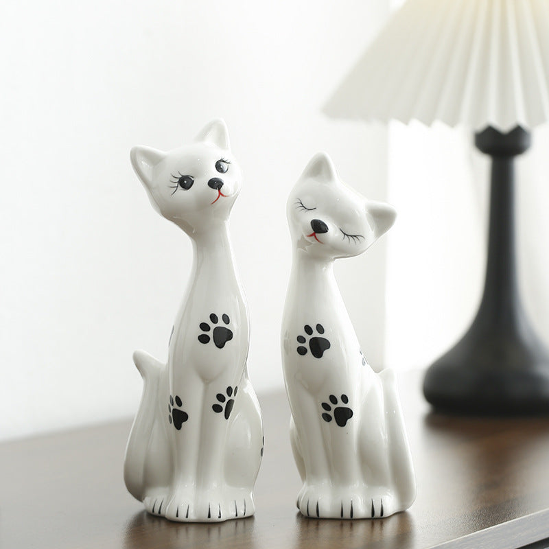 Verspieltes Keramikkatzenfiguren-Set Brehn