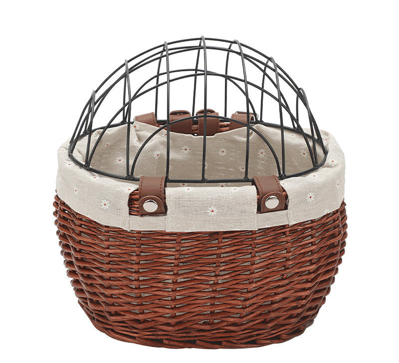gewebter Rattan-Tiertragekorb mit abnehmbarem Leinenfutter und faltbarem metallischem Sicherheitsdome Brehn