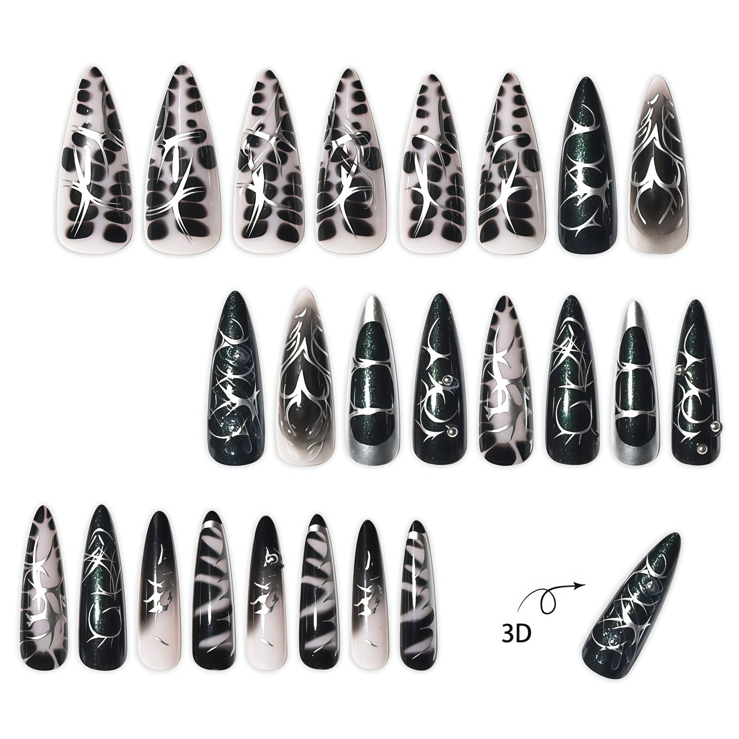 Elegante Stiletto-Nagelkunstverlängerungen mit aufwändigem Design Brehn