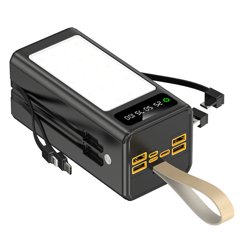 Hochmoderne Powerbank mit integrierter LED-Beleuchtung und multifunktionalem Kabelsystem Brehn