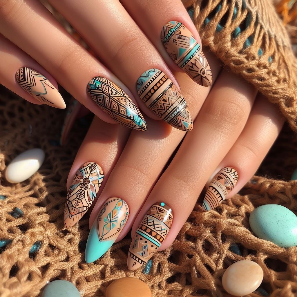 Kunstnägel mit exotischem Tribal-Design Brehn