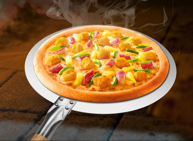 rundes Edelstahl-Pizzaschaufel-Set mit langen Holzgriffen Brehn