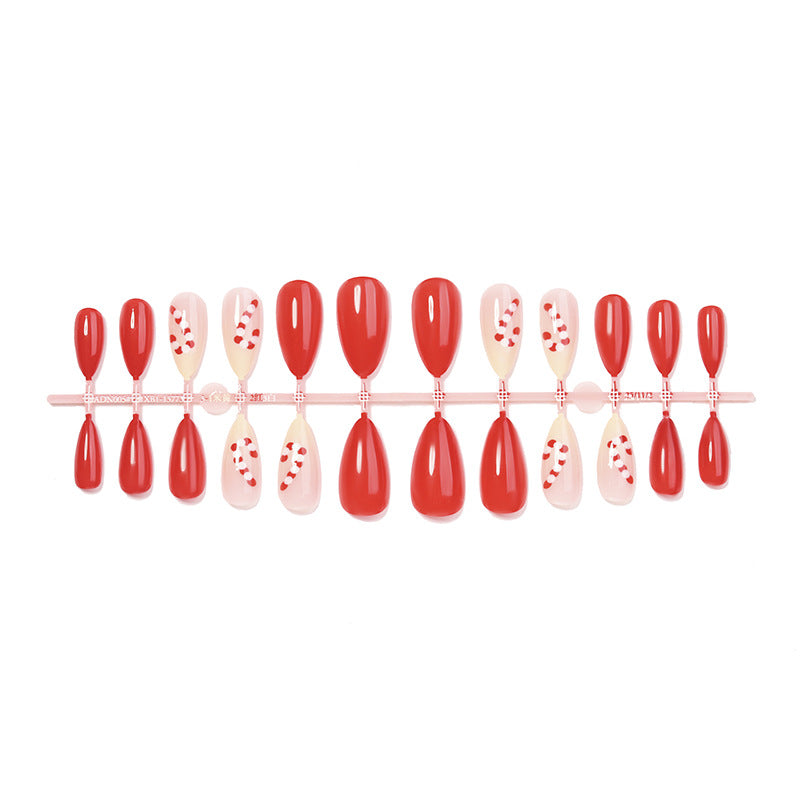 Saisonales Press-On-Nagelkunst-Set mit Zuckerstange und glanzendem Finish Brehn