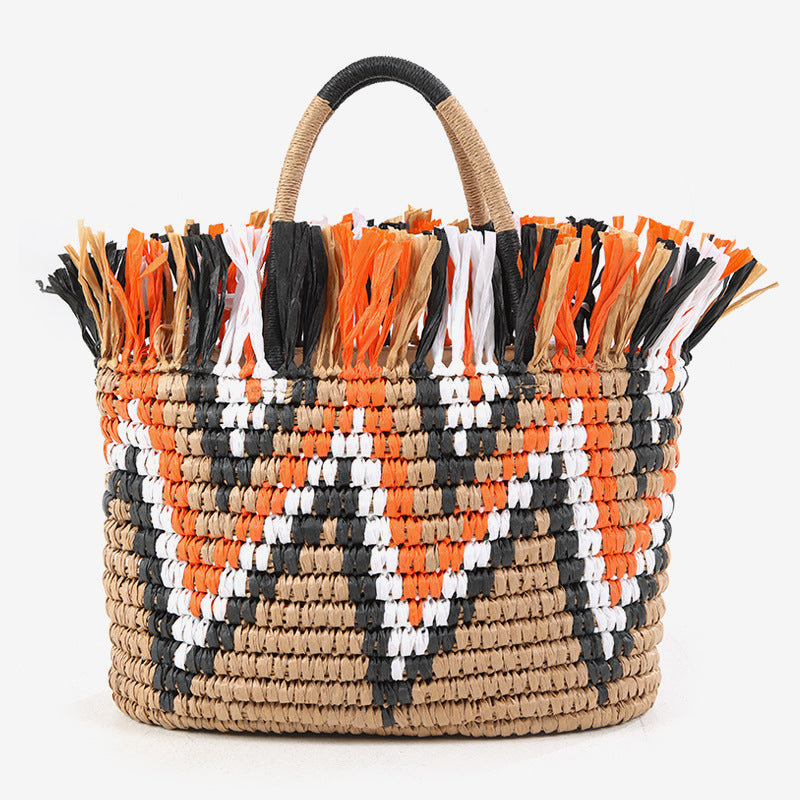 Damen Stilvolle, handgeknüpfte Strandtasche mit fransigem Design Brehn