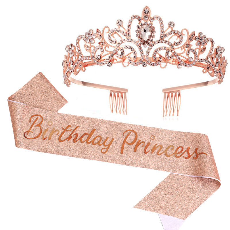 Damen Glitzernde Prinzessinnenkrone mit Birthday Princess Schärpe Brehn