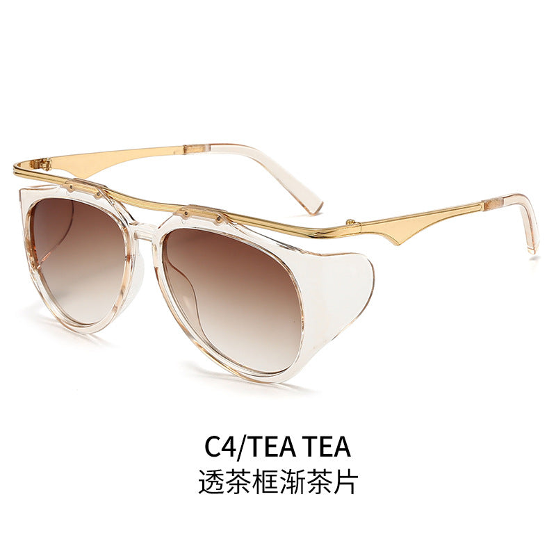 Damen Modische Sport-Sonnenbrille mit Oversized-Rahmen und goldenen Akzenten Brehn