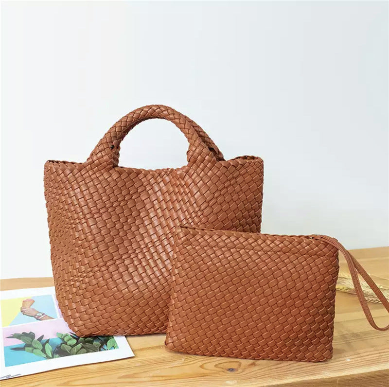Elegante Geflochtene Handtasche mit Abnehmbarer Clutch Brehn
