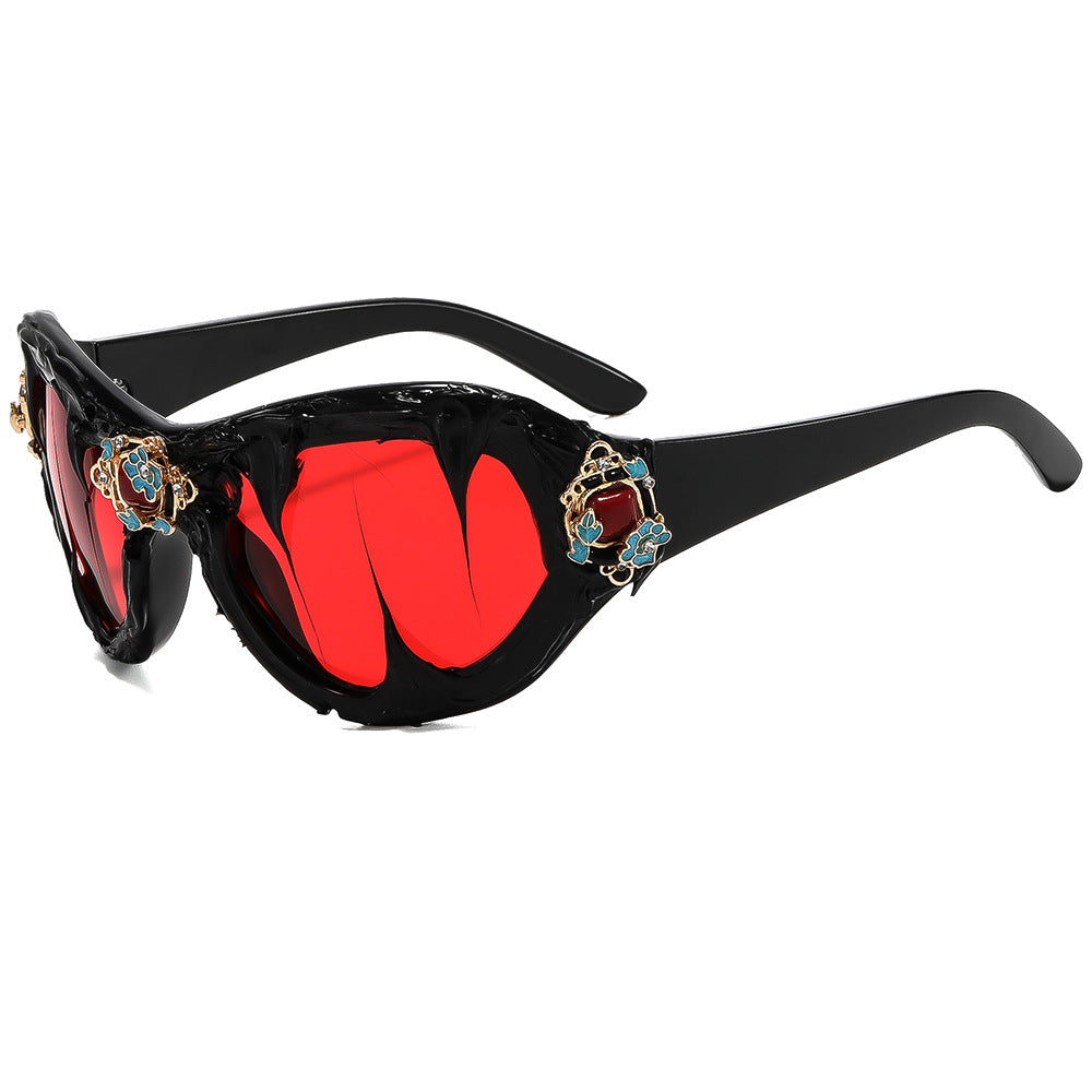 Damen extravagante Sonnenbrille mit floralen Kristallverzierungen Brehn