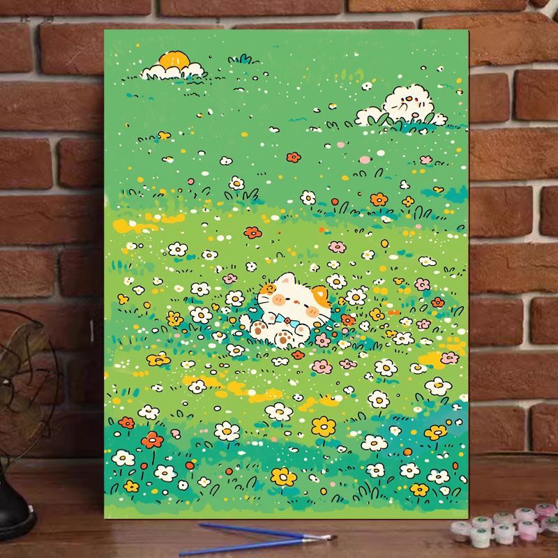 Niedliches Katzenillustration Leinwandkunstdruck Brehn
