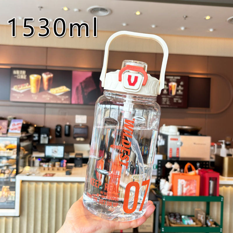 Damen große Wasserflasche mit integriertem Strohhalm und Tragegriff Brehn