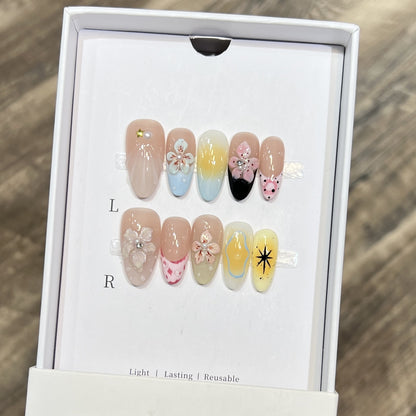Künstlerisches Floral Press-On Nagelkunst Set Brehn