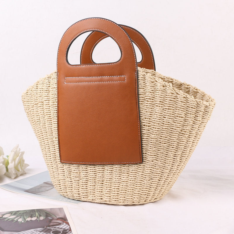 Handtasche Aus Hochwertigem Bast mit Edlen Lederakzenten Brehn