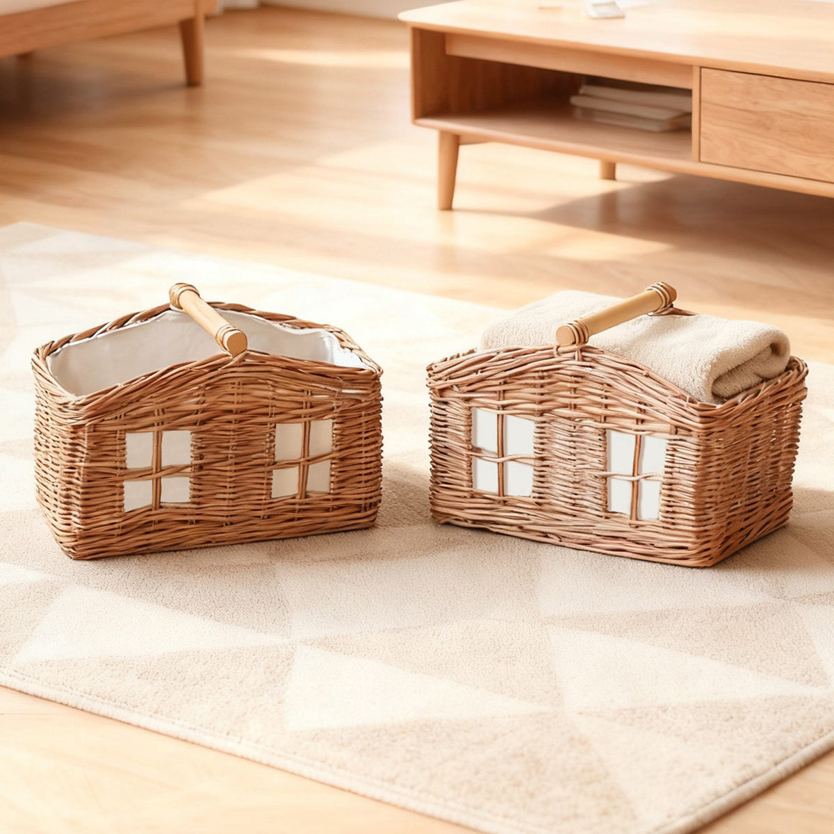 Rustikaler Aufbewahrungskorb mit Leinenfutter Brehn
