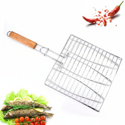 Verschließbarer Fisch- und Gemüsegrillkorb Aus Edelstahl mit Langem Holzgriff Brehn