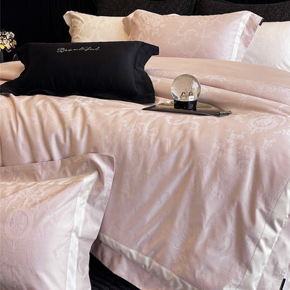 Jacquard Damast Bettwäsche Set mit Satin Paspelrand und Kissenbezügen