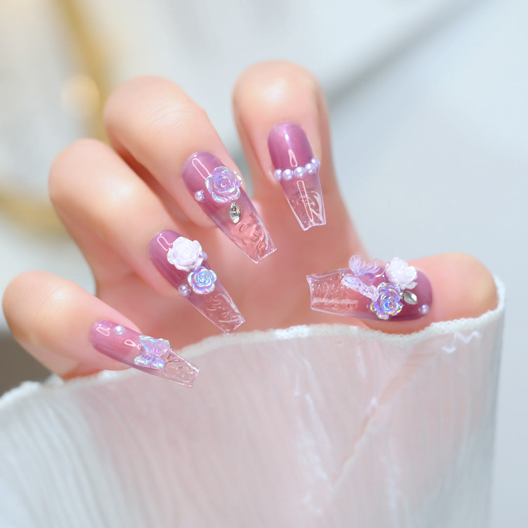 Floral Verziertes Press-On Nagelset Brehn