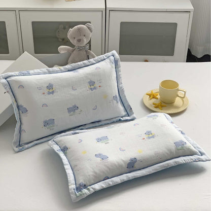 Baby Musselin Kissen Set mit Bärenmotiv & weichem Gaze-Rüschensamt