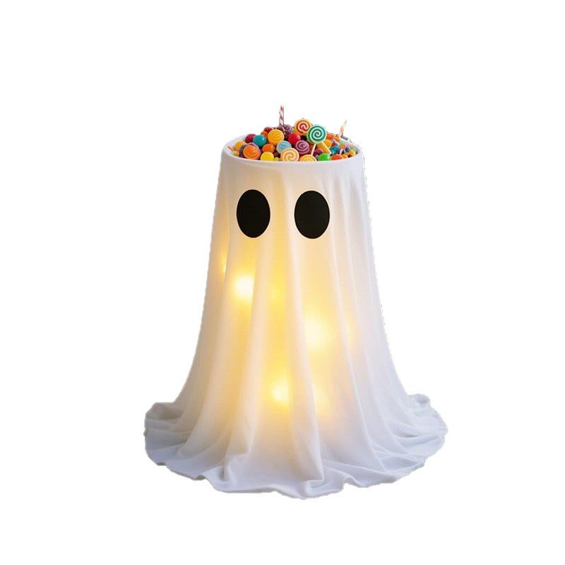Leuchtende Halloween-Süßigkeitenschale mit Gespenst-Überwurf und LED-Innenbeleuchtung
