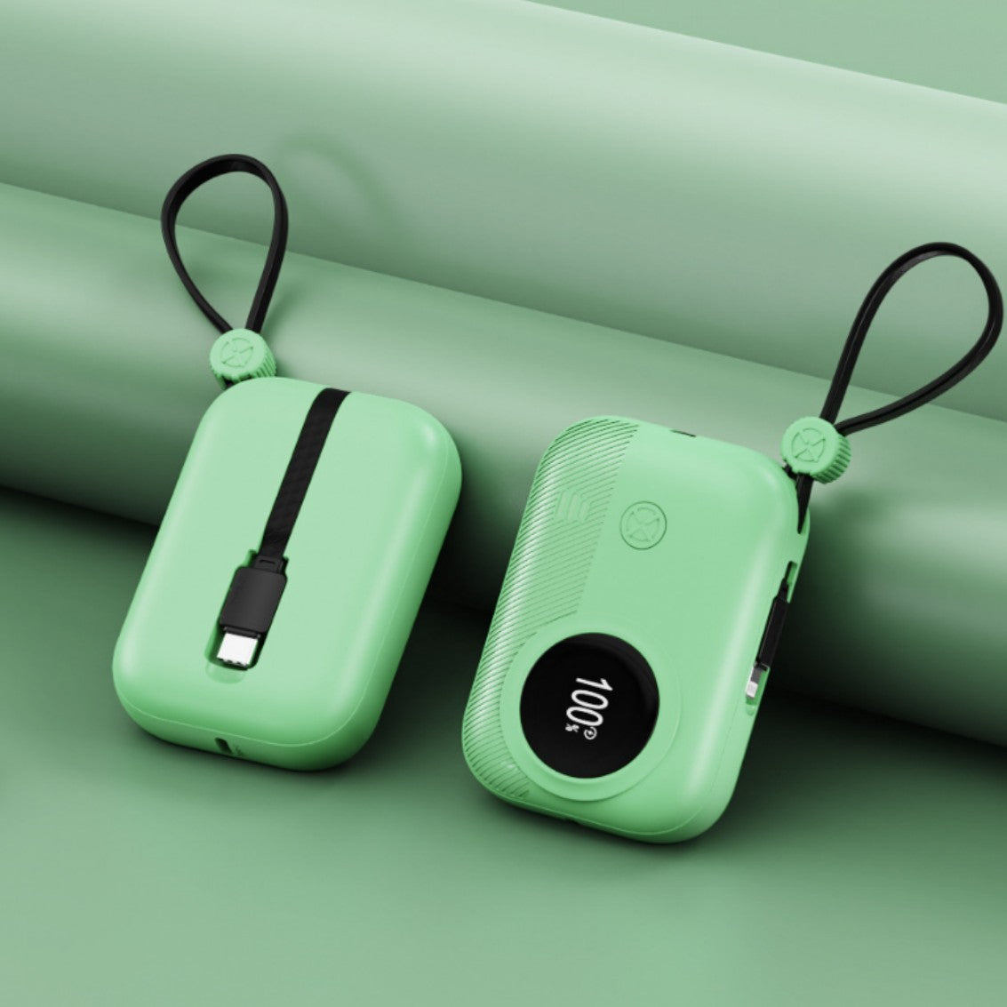 Kompakte Powerbank mit Integriertem Ladestecker und Digitaler Feuchtigkeitsanzeige Brehn