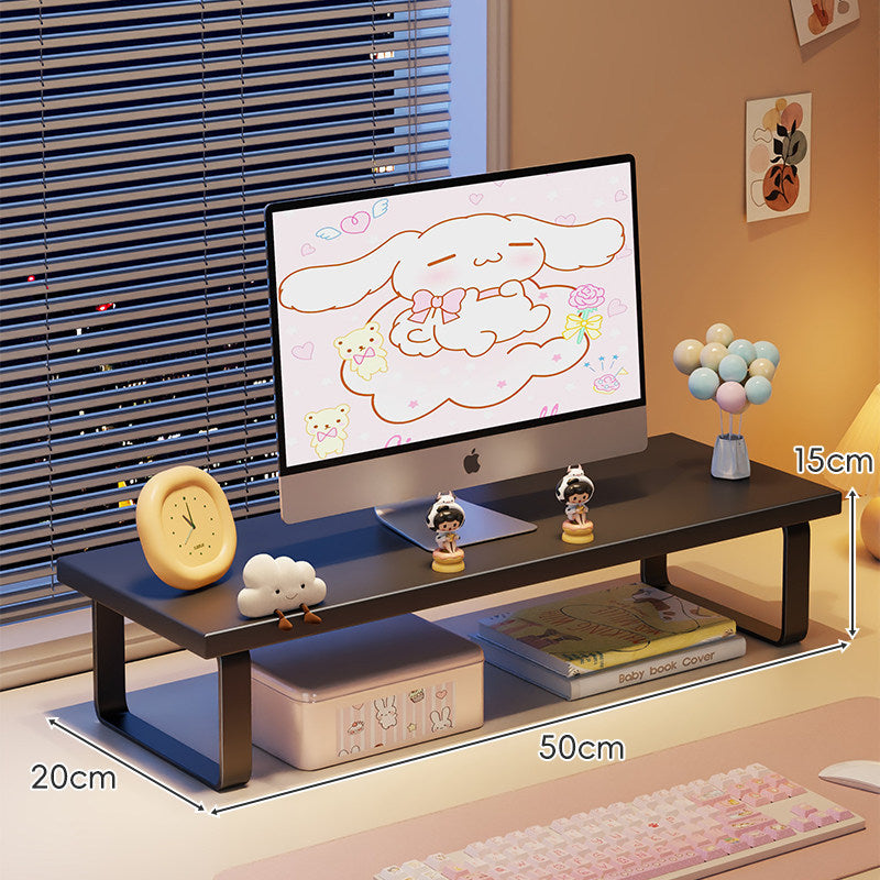 Erhöhter Monitorständer mit Holz-Optik-Oberfläche, Metallrahmen und Unterregal-Stauraum