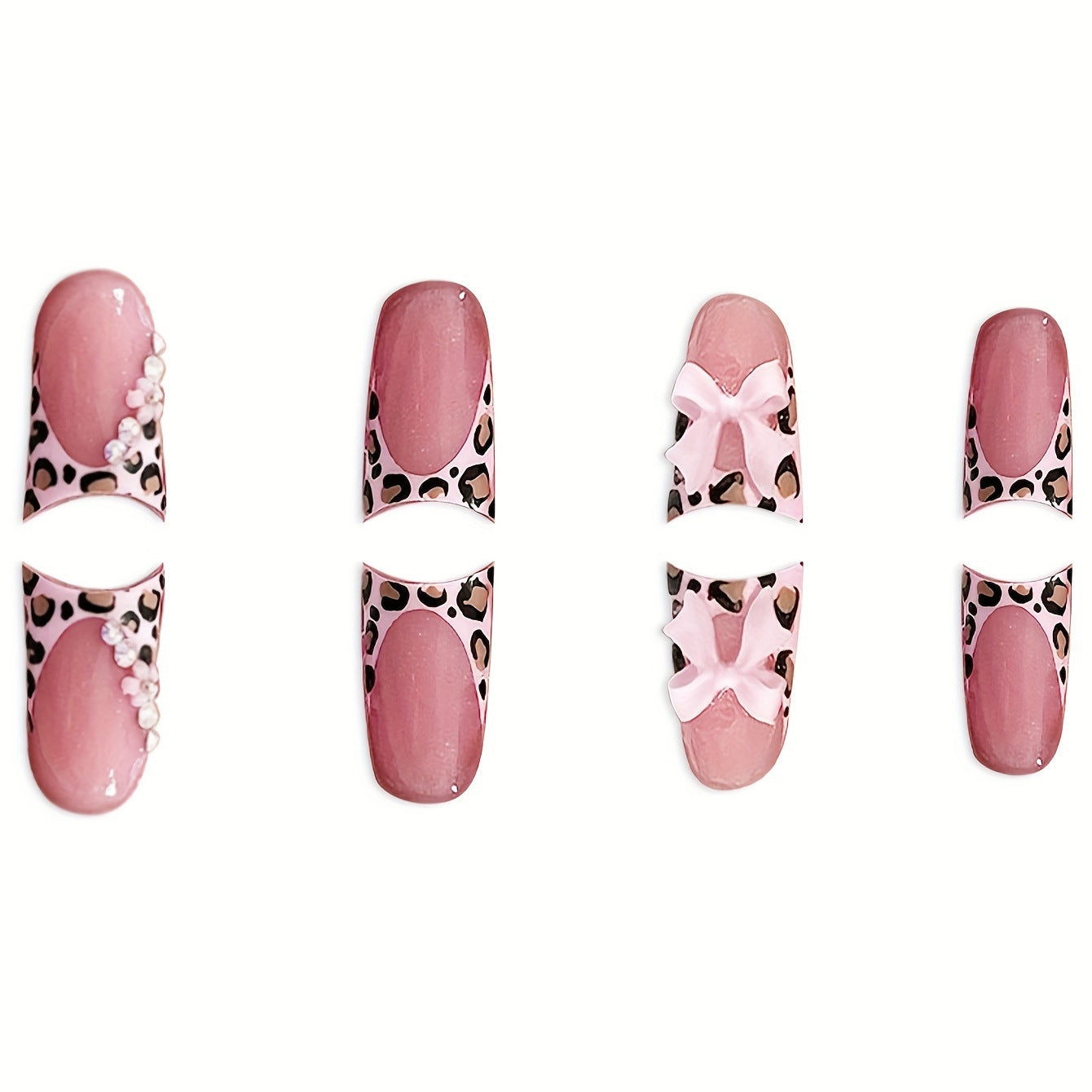 Glamouröse Blumene und Leopardenmuster Press-On Nagelkunst Brehn