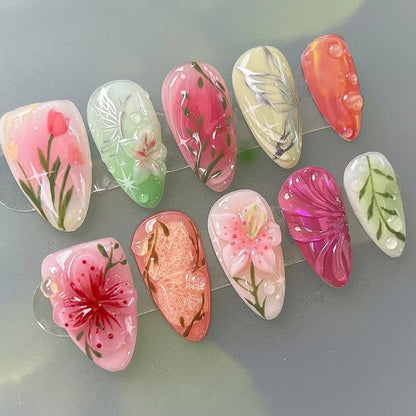 Künstlerisches Floral Design Nagelset Brehn